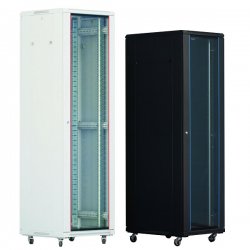 Cabinet rack de podea 18U Xcab, 600mm x 1000mm, usa fata sticla fumurie, usa spate metal plin