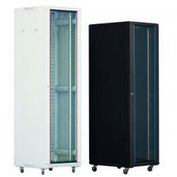 Cabinet rack de podea 42U Xcab, 600mm x 600mm, usa fata sticla securizata cu montura metalica, usa spate metal plin