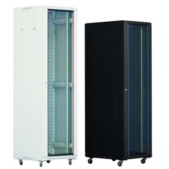 Cabinet rack de podea 22U Xcab, 600mm x 800mm, usa fata sticla fumurie, usa spate metal plin