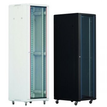 Cabinet rack de podea 32U Xcab, 600mm x 600mm, usa fata sticla fumurie, usa spate metal plin