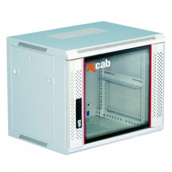 Cabinet rack de perete 9U Xcab, 600mm x 600mm, usa fata sticla securizata, montare pe perete